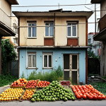 **

Prompt: "A stark visual of a food desert in Istanbul. Overgrown lot next to a run-down apartment building. Limited access to fresh produce. Emphasize the lack of vibrant grocery stores and the desolation. Depict economic disparity and urban neglect. Incorporate Turkish signage and architectural styles."

**