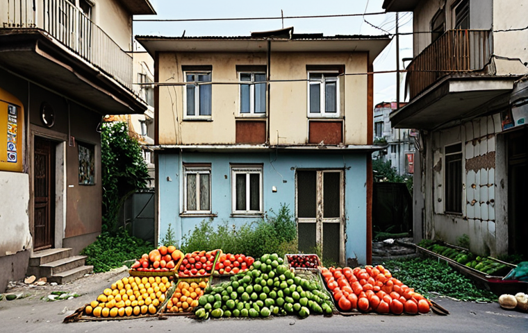 **

Prompt: "A stark visual of a food desert in Istanbul. Overgrown lot next to a run-down apartment building. Limited access to fresh produce. Emphasize the lack of vibrant grocery stores and the desolation. Depict economic disparity and urban neglect. Incorporate Turkish signage and architectural styles."

**